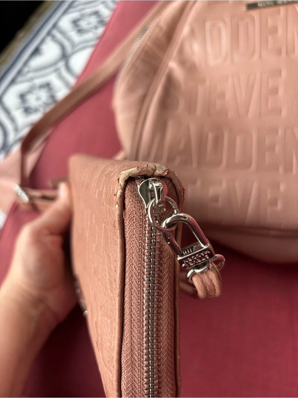 Steve Madden Dusty Pink Embossed Logo Backpack and Wallet Set